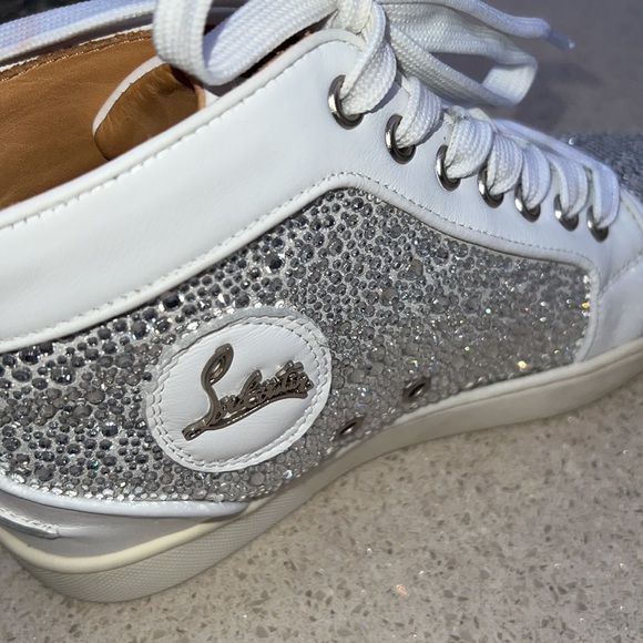 Christian Louboutin crystal Diamanté white high top lace sneaker flat red sole - Picture 4 of 9